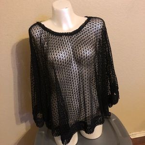 NWT 2XL black mesh/lace poncho with fringe